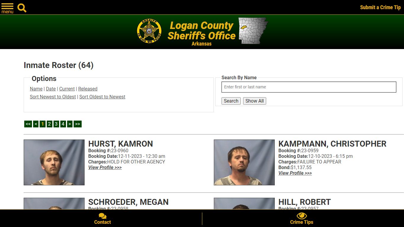 Inmate Roster (63) - Logan County Sheriff's Office, Arkansas